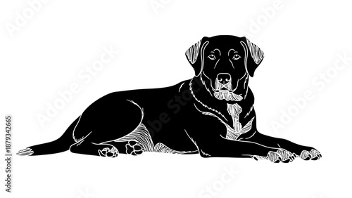 Black Labrador Retriever Dog Lying Down Vector Illustration