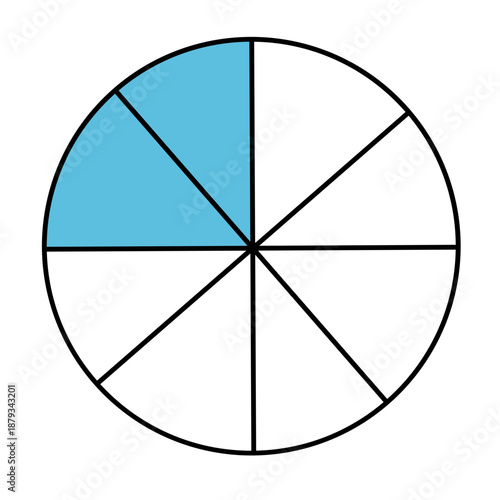 Circle two-eighths blue suitable for teaching 2/8 or 1/4, learning apps, and decorative elementary math worksheets.