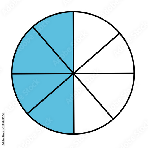 Circle four-eighths blue ideal for teaching 4/8 or 1/2, classroom posters, and kid-friendly basic math projects.