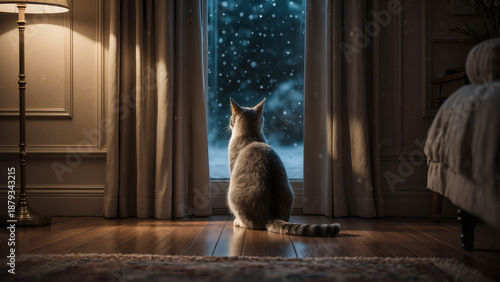 窓の外を眺める猫