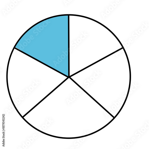 Circle one-fifth blue visual suitable for teaching 1/5, learning apps, and decorative elementary math worksheets.