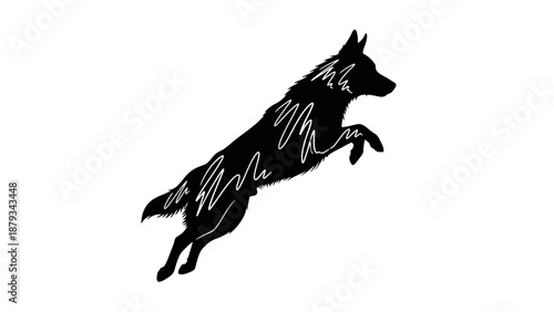 Black German Shepherd Dog Jumping Silhouette Vector