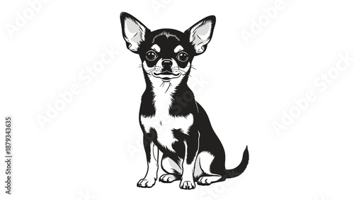 Black and White Chihuahua Dog Sitting Vector Illustration