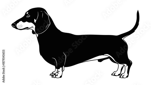 Black and White Dachshund Dog Vector Illustration