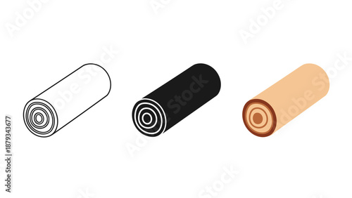 Three rolled up yoga mats in white black and brown on clean background