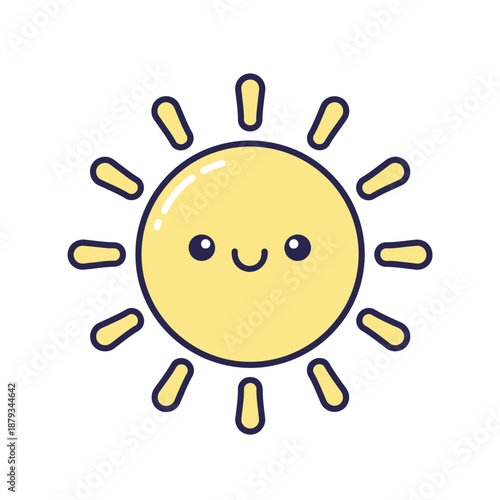 A cheerful cartoon sun with a smiling face and yellow rays, illustrated in a simple style.
