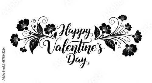 Elegant floral design with the text happy valentine s day presented in a dark silhouette