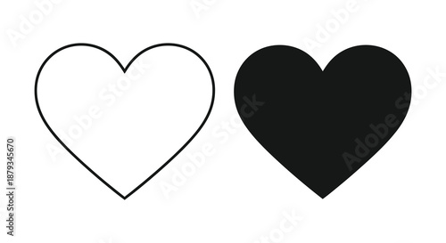 A contrasting depiction of two heart shapes one outlined and one solid showcasing a simple silhouette