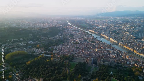 Florence city panorama, Italy - aerial drone view	