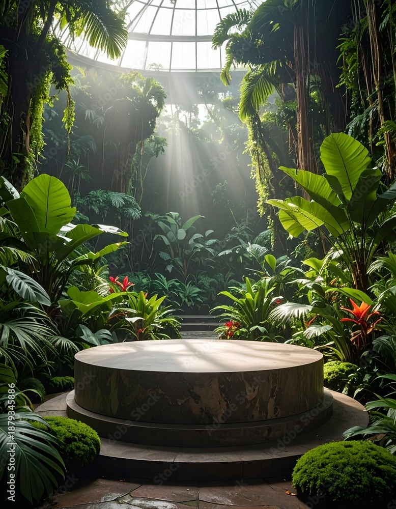 custom made wallpaper toronto digitalTropical interior with platform, lush foliage, & sunlight beaming