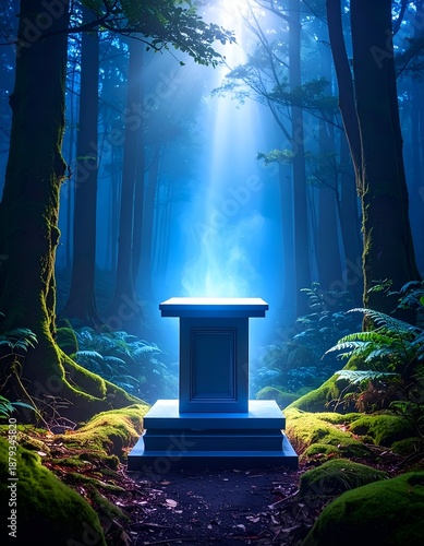 Wallpaper Mural A glowing pedestal in a sunlit forest clearing, serene and mystical Torontodigital.ca