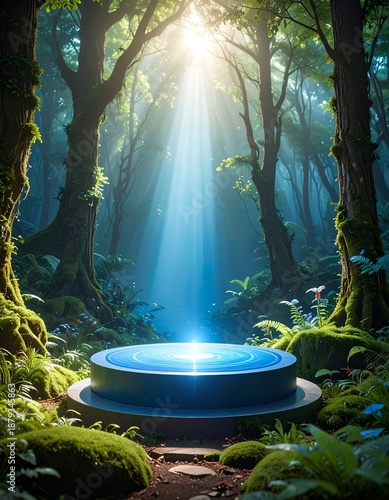 Wallpaper Mural A mystical forest clearing with a glowing portal bathed in sunlight Torontodigital.ca