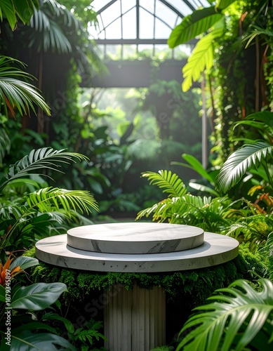 Wallpaper Mural Marble stage amidst lush, vibrant tropical foliage, inviting nature's embrace Torontodigital.ca