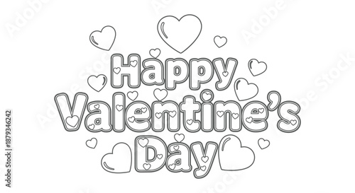 A delightful valentine s day greeting card featuring hearts and bold lettering presented as a silhouette