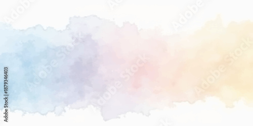 Abstract colorful watercolor background featuring blue sky and fluffy white clouds with vintage texture and bright summer sunlight splashes in a clear heaven atmosphere