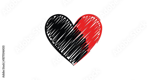 A striking image of a heart split between black and red showcasing a bold artistic silhouette