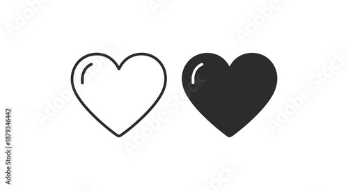 A contrasting depiction of two hearts one outlined and the other solid presented as a silhouette