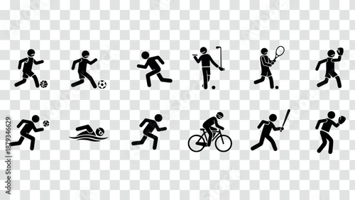 Set of 12 sports icons vector isolated on Transparent Background