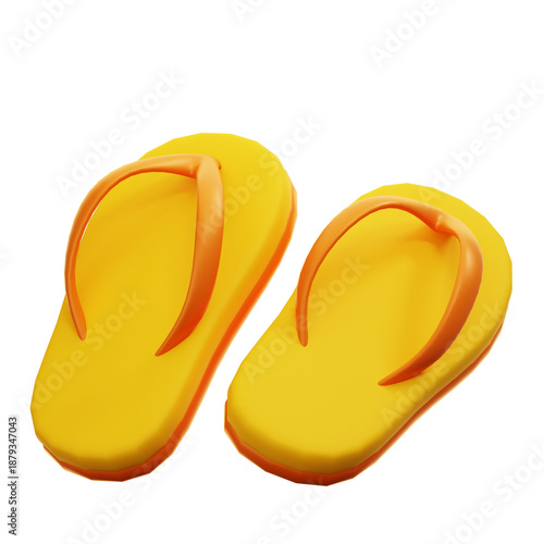 3D Render of Yellow and Orange Flip Flops. Summer Beach Sandals Isolated Icon.