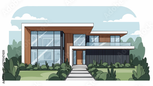 Modern Luxury House Exterior with Landscaping.