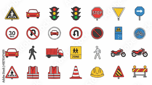 Collection of Traffic Signs and Symbols for Road Safety.
