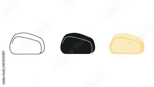 Three cheese wedges in black line solid black and beige on white background