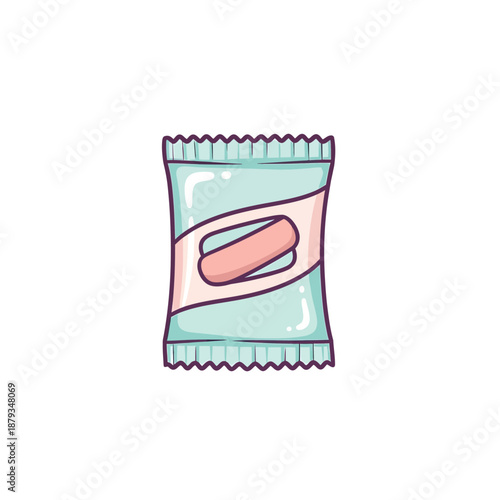 An illustration of a pink capsule in a light blue and pink blister pack.