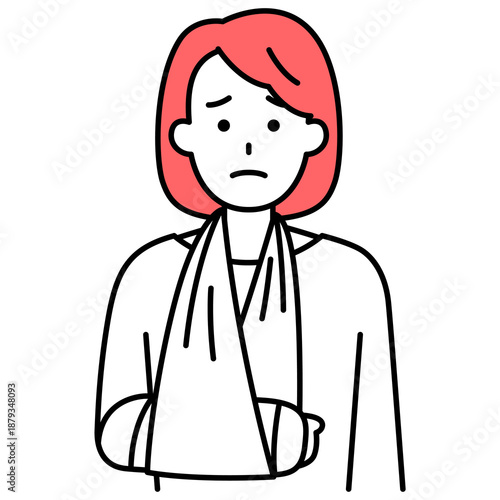 右腕を骨折している若い女性