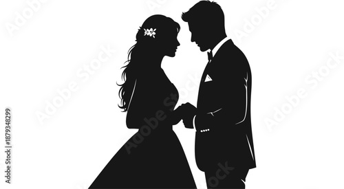 A romantic scene depicts a couple embracing their forms captured in a striking elegant silhouette