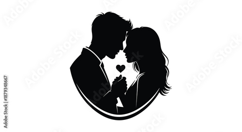 A tender moment shared between a couple their forms captured in a striking black silhouette