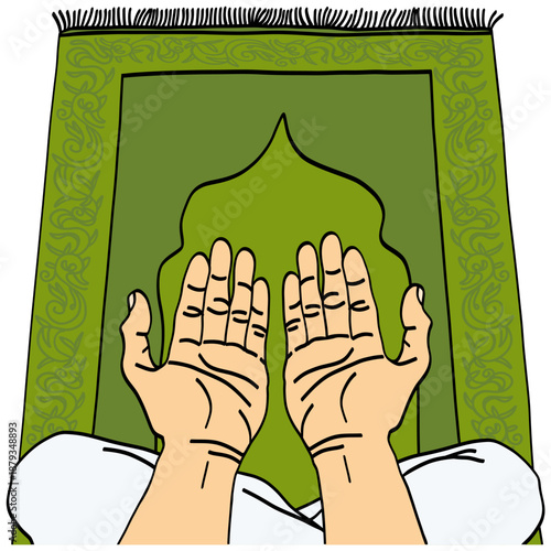 Man Praying in Sajadah Prayer Mat Rug Illustration