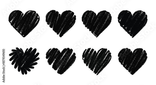 A collection of hand drawn heart shapes in black and white creating a lovely visual silhouette