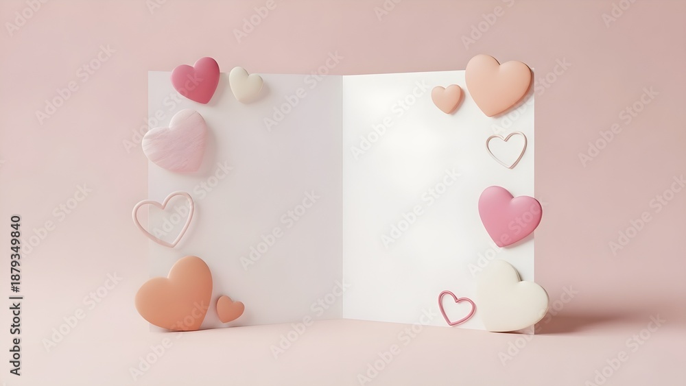 Obraz premium Valentine's day card with pink and white hearts on a light background for love and romance