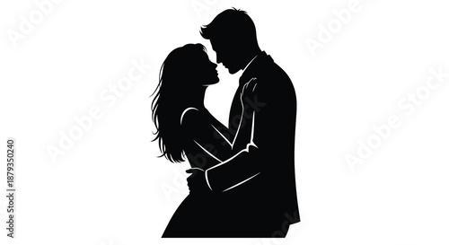 A tender moment captured in black and white a couple embracing closely a striking silhouette