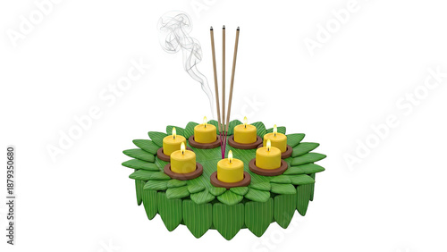 Krathong with candles and incense sticks