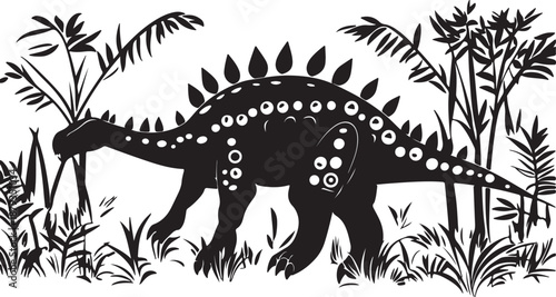 Isolated dinosaur vector illustration and prehistoric silhouette of a gigantic Jurassic reptile animal, featuring a 3d render style of a T-Rex and Triceratops creature