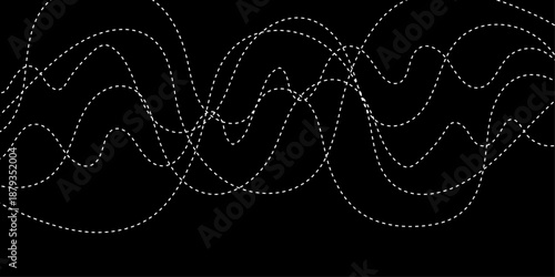 Abstract White Flowing Light Waves on Black Background, Smooth Curved Lines Representing Sound Frequency, Digital Signal, Energy Motion, and Modern Technology Concept.