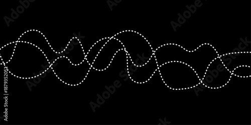 Abstract White Flowing Light Waves on Black Background, Smooth Curved Lines Representing Sound Frequency, Digital Signal, Energy Motion, and Modern Technology Concept.