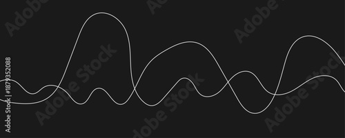 Abstract White Flowing Light Waves on Black Background, Smooth Curved Lines Representing Sound Frequency, Digital Signal, Energy Motion, and Modern Technology Concept.