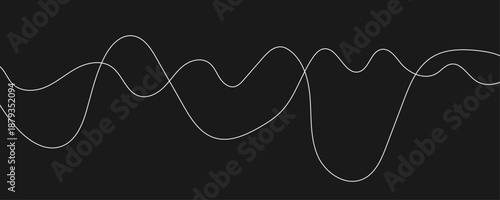 Abstract White Flowing Light Waves on Black Background, Smooth Curved Lines Representing Sound Frequency, Digital Signal, Energy Motion, and Modern Technology Concept.