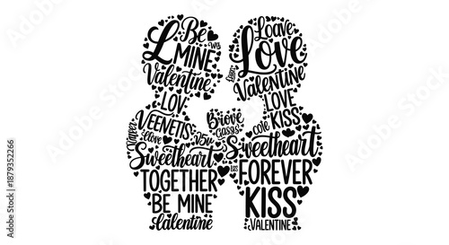 A heart shaped design filled with romantic words and phrases displaying valentine s day affection silhouette