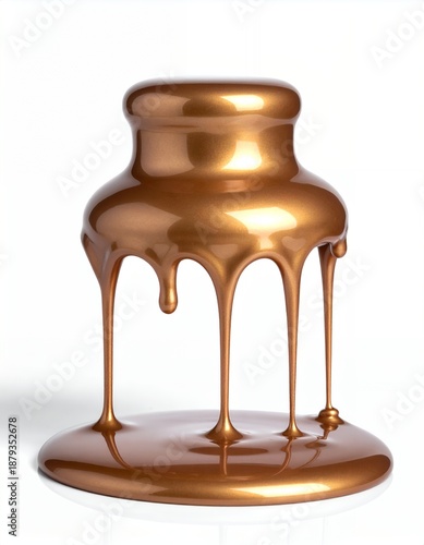 Golden Liquid Sculpture - Abstract Art with Dripping Metallic Paint.