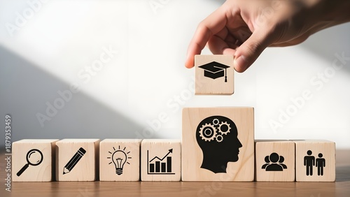 Education and learning concept with wooden blocks