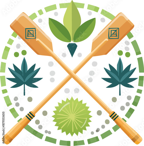 Vibrant Cannabis Leaf Logo with Crossed Oars

