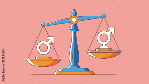 A balance scale showing gender equality with male and female symbols on each side.