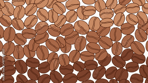 A close-up illustration of numerous coffee beans, varying in shades of brown, arranged in a dense pattern.