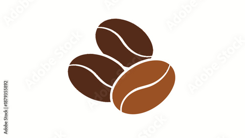A close-up illustration of three stylized coffee beans, two dark brown and one lighter brown, arranged in a cluster on a white background.