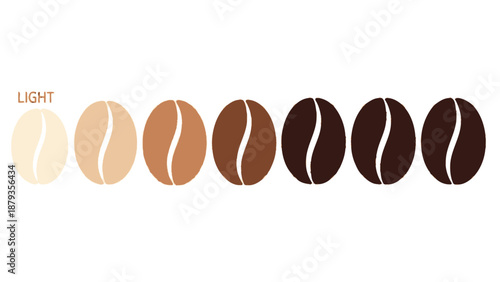 A gradient of coffee bean roast levels, from light to dark, illustrating different shades of brown.