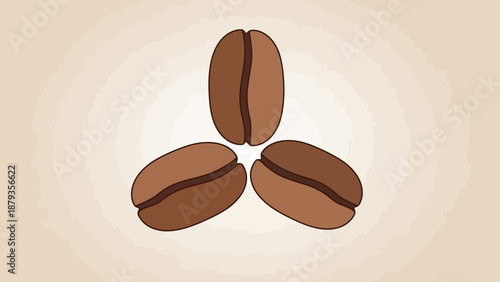 Three stylized brown coffee beans arranged in a triangular formation against a light beige background.