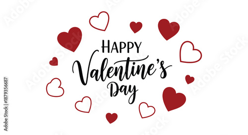 A vibrant valentine s day greeting with scattered red hearts and cursive lettering a striking silhouette